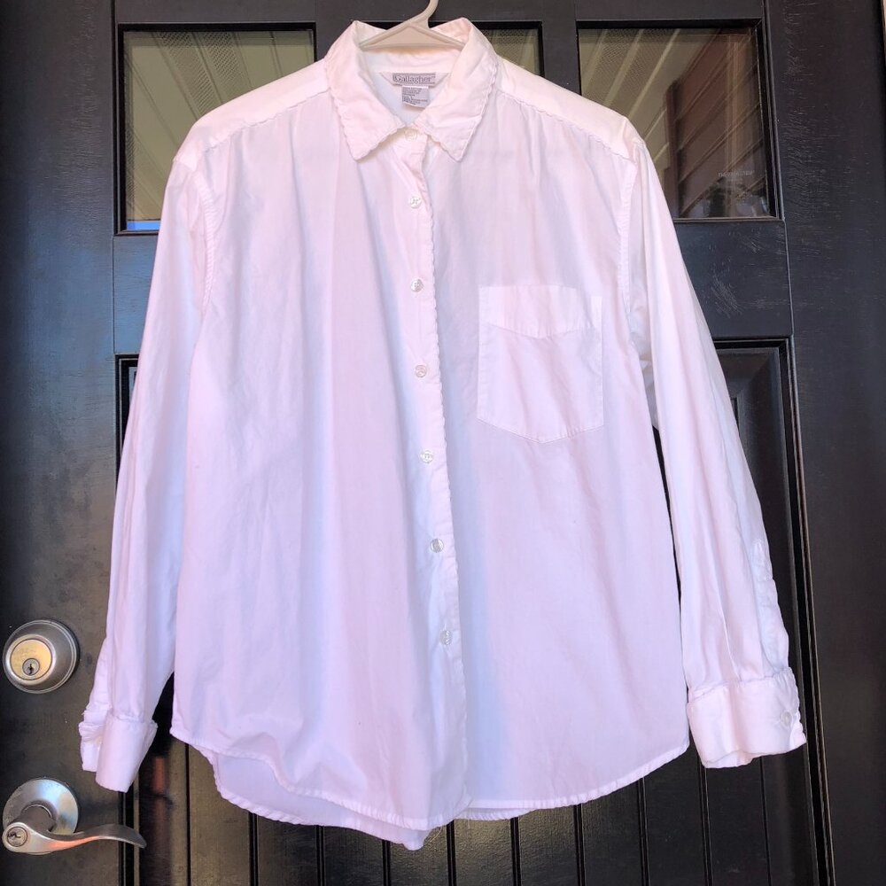 Vintage Gallagher white button down shirt with cufflinks and rickrack trim, L